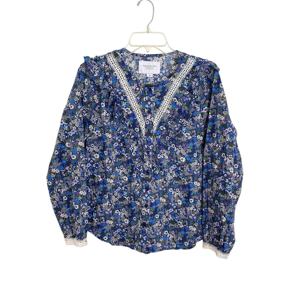 Tuckernuck Blue Floral Lace-Trim Blouse
